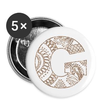 Flora Mandala Monogram G| Mandala Monogram G - Buttons large 2.2'' (5-pack) - white