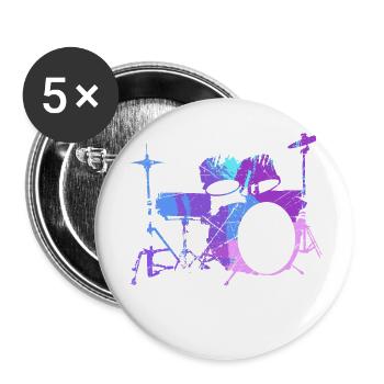 Cool Drum Kit Percussion Vintage Retro Drummer - Buttons large 2.2'' (5-pack) - white