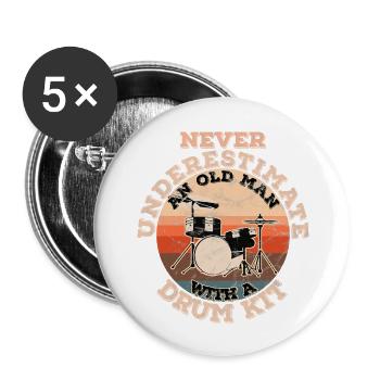 Mens Never underestimate an old man with a Drum - Buttons large 2.2'' (5-pack) - white