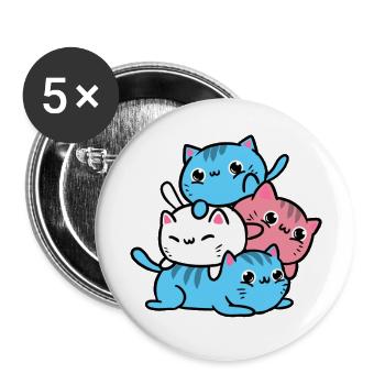 Kawaii Cat Pile Trans for Transgender - Buttons large 2.2'' (5-pack) - white