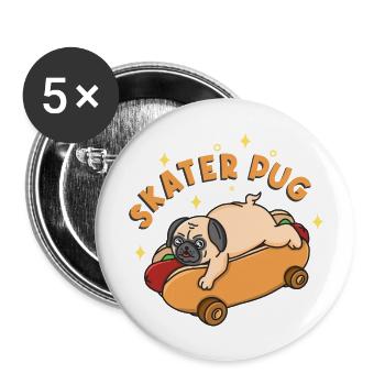 Skater Pug - Buttons large 2.2'' (5-pack) - white