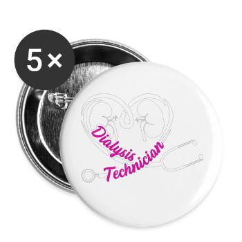 Dialysis Technician Stethoscope Nephrology Tech - Buttons large 2.2'' (5-pack) - white