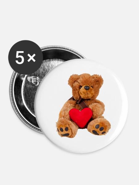Teddy valentine - Buttons large 2.2'' (5-pack) - white