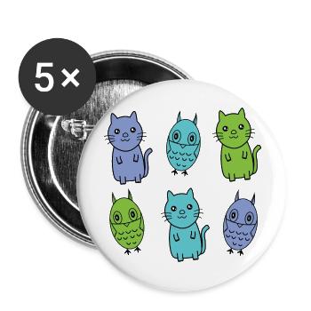 A Cat and an Owl blue green baby blue - Buttons large 2.2'' (5-pack) - white