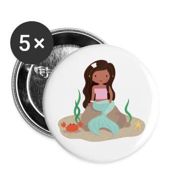 Cute Black Mermaid Girl - Buttons large 2.2'' (5-pack) - white