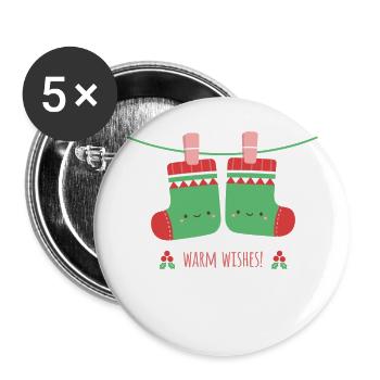 Cute Warm Wishes Christmas Socks - Buttons large 2.2'' (5-pack) - white