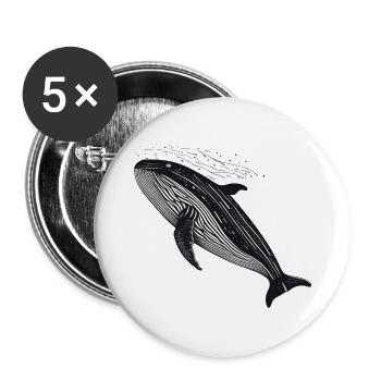 Black and White Whale Stencil - Buttons large 2.2'' (5-pack) - white