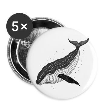 Black and White Whale Stencil - Buttons large 2.2'' (5-pack) - white