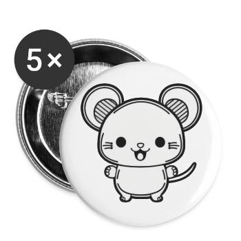 Kawaii Cute Happy Mouse - Buttons large 2.2'' (5-pack) - white