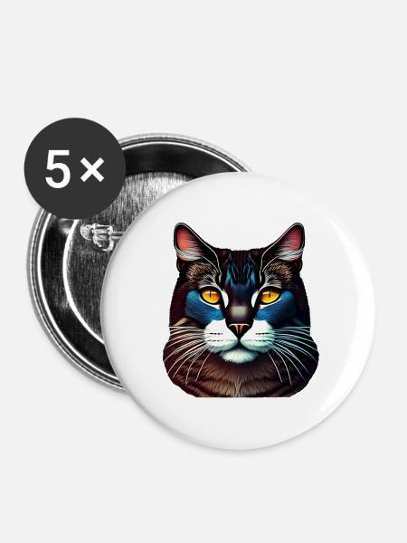 Blue cat - Buttons large 2.2'' (5-pack) - white