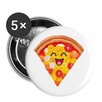 a smiling slice of pizza. - Buttons large 2.2'' (5-pack) - white