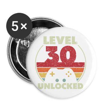 Funny Level 30 Unlocked - Buttons large 2.2'' (5-pack) - white