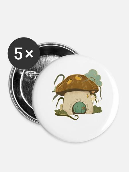 mushroom house - Buttons large 2.2'' (5-pack) - white