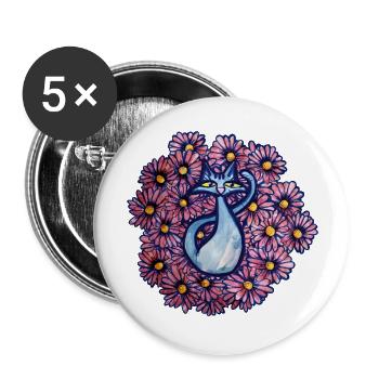 Blue Cat Daisies - Buttons large 2.2'' (5-pack) - white
