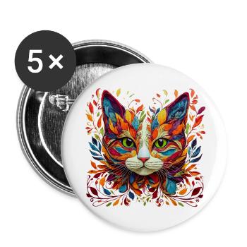 Cat Face 2 - Buttons large 2.2'' (5-pack) - white
