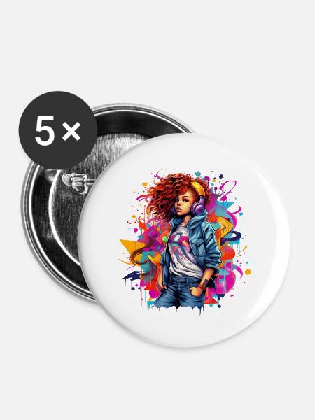 Stylish girl - Buttons large 2.2'' (5-pack) - white
