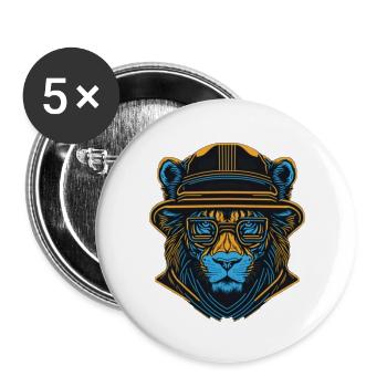 A lion wearing glasses and a cap - Buttons large 2.2'' (5-pack) - white