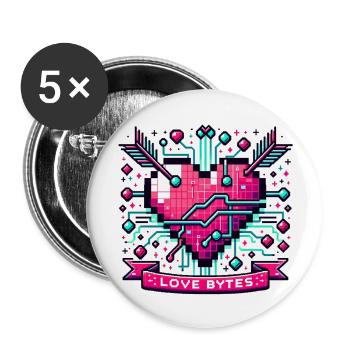 Love Bytes - Pixel Heart in Tech Circuits - Buttons large 2.2'' (5-pack) - white