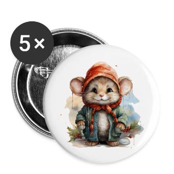 Christmas mouse - Buttons large 2.2'' (5-pack) - white