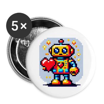 Retro Love Robot: Pixel Heart Art - Buttons large 2.2'' (5-pack) - white