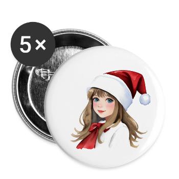 Cute girl with blue eyes in Santa hat - Buttons large 2.2'' (5-pack) - white