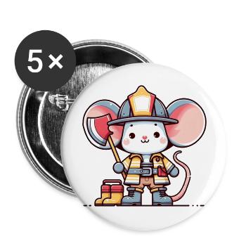 Cute Mouse Firefighter - Buttons large 2.2'' (5-pack) - white
