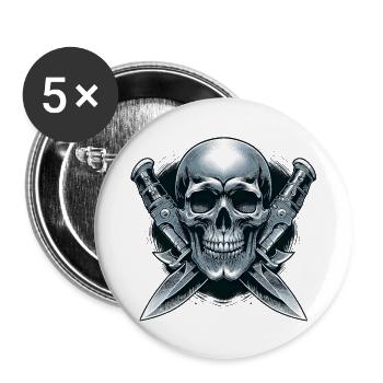 Twin Blades: Skull Between Daggers - Buttons large 2.2'' (5-pack) - white