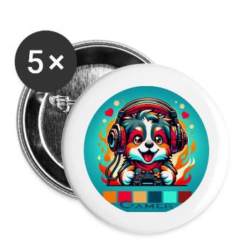 Adorable Gamer Puppy - Buttons large 2.2'' (5-pack) - white