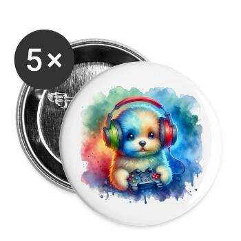 Adorable Gamer Puppy Watercolor - Buttons large 2.2'' (5-pack) - white