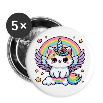Angel Winged Rainbow Unicorn - Buttons large 2.2'' (5-pack) - white