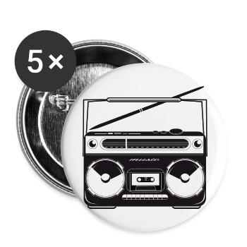 Cassette recorder in an 80s stencil look - Buttons large 2.2'' (5-pack) - white
