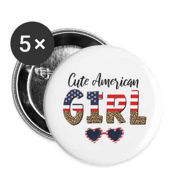 Cute American GIRL 4thjuly - Buttons large 2.2'' (5-pack) - white