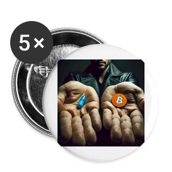 Bitcoin BTC Cryptocurrency Orange Pill Blue Pill - Buttons large 2.2'' (5-pack) - white