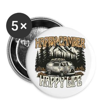 Happy Camper Happy Life - Buttons large 2.2'' (5-pack) - white