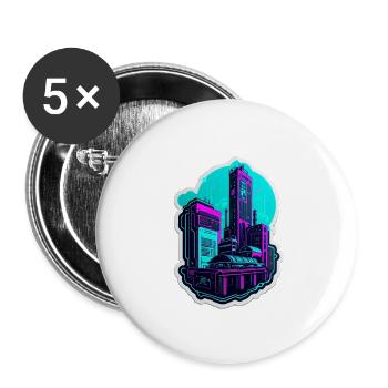 Retro Futuristic Cityscape - Buttons large 2.2'' (5-pack) - white