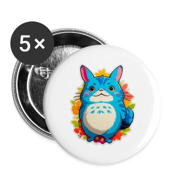 Cute blue cartoon cat with flowers - Buttons large 2.2'' (5-pack) - white