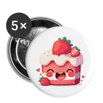 Kawaii Strawberry Cake Slice - Buttons large 2.2'' (5-pack) - white