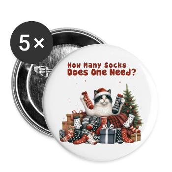 Christmas Cat: How many socks does one need? - Buttons large 2.2'' (5-pack) - white