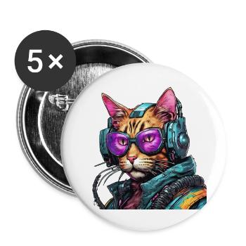 Futuristic Cyber Cat - Buttons large 2.2'' (5-pack) - white