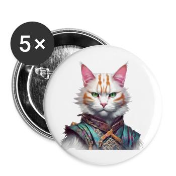 Samurai Cat Guardian - Buttons large 2.2'' (5-pack) - white