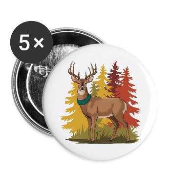 Deer in Pine Forest T-Shirt | Fall Wildlife - Buttons large 2.2'' (5-pack) - white