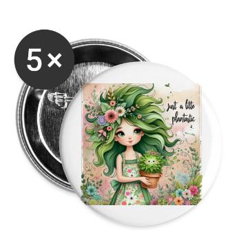 Cute Plantastic Girl Cute Floral Green Hair-Gift🌸 - Buttons large 2.2'' (5-pack) - white