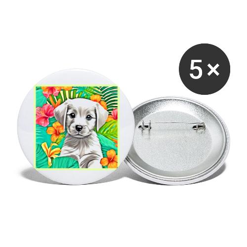 Floral Puppy Art - Buttons large 2.2'' (5-pack)