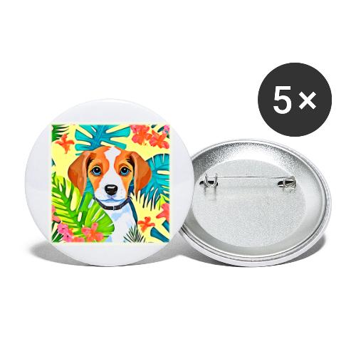 Bright Dog with Flowers - Buttons large 2.2'' (5-pack)