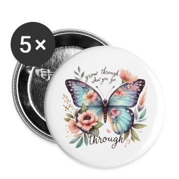 Grow Through What You Go Through: Butterfly Art - Buttons large 2.2'' (5-pack) - white