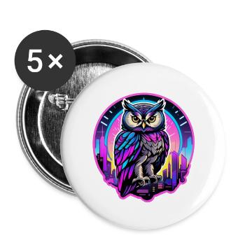 An owl with glowing neon blue and purple eyes - Buttons large 2.2'' (5-pack) - white