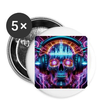 Futuristic DJ Skull - Buttons large 2.2'' (5-pack) - white