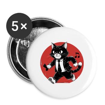 Whimsical Black White Cat Conductor - Buttons large 2.2'' (5-pack) - white