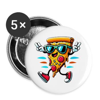 Happy Pizza Slice Illustration with Funky Sneakers - Buttons large 2.2'' (5-pack) - white
