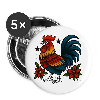 Retro Tattoo Flash Rooster - Buttons large 2.2'' (5-pack) - white
